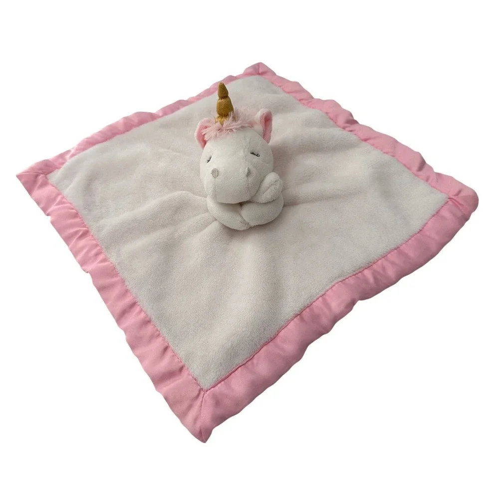 Carters Plush Unicorn Lovey Security Blanket White Pink Gold Horn Kids Toy 13in
